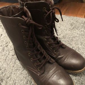 brown combat boots